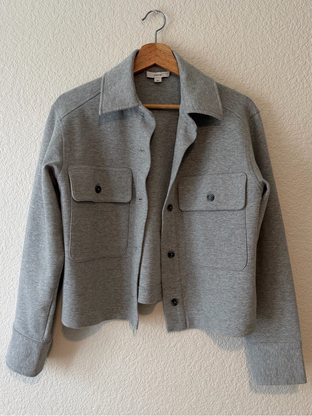 Vince Crop Shirt Jacket in Heather Gray